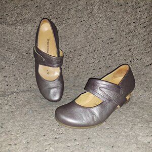 THERESIA M.-Metallic Leather Mary Janes-Strap/Heel-Size 4.5UK/6.5US-Near Mint